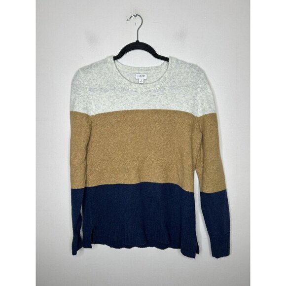 J. Crew Womens Brown Blue Pullover Long Sleeve Sweater Wool Blend Size Small - Picture 1 of 9